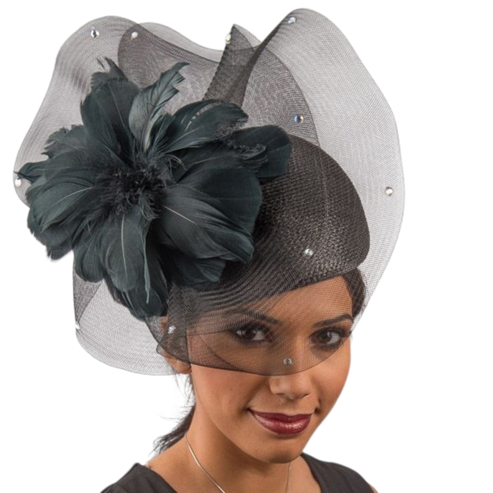 Beloved Millinery Elegant Black Feather.Tulle Veil Fascinator Church Tea Funeral - Picture 3 of 6